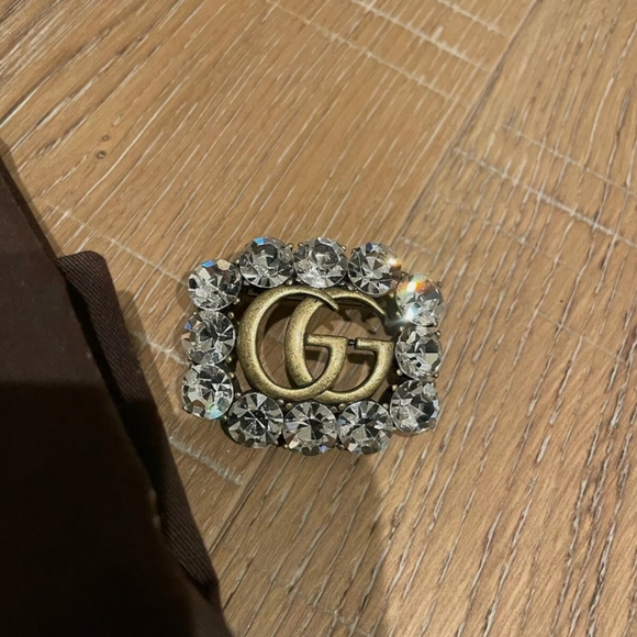 Gucci Double G Marmont Crystal Authentic Bronze RARE Vintage Brooch - Picture 9 of 9